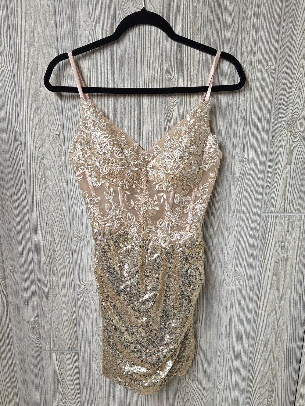 BXZ Gold Corset Floral Sequin Mini Cocktail Formal Dress Womens Size 4 NWT